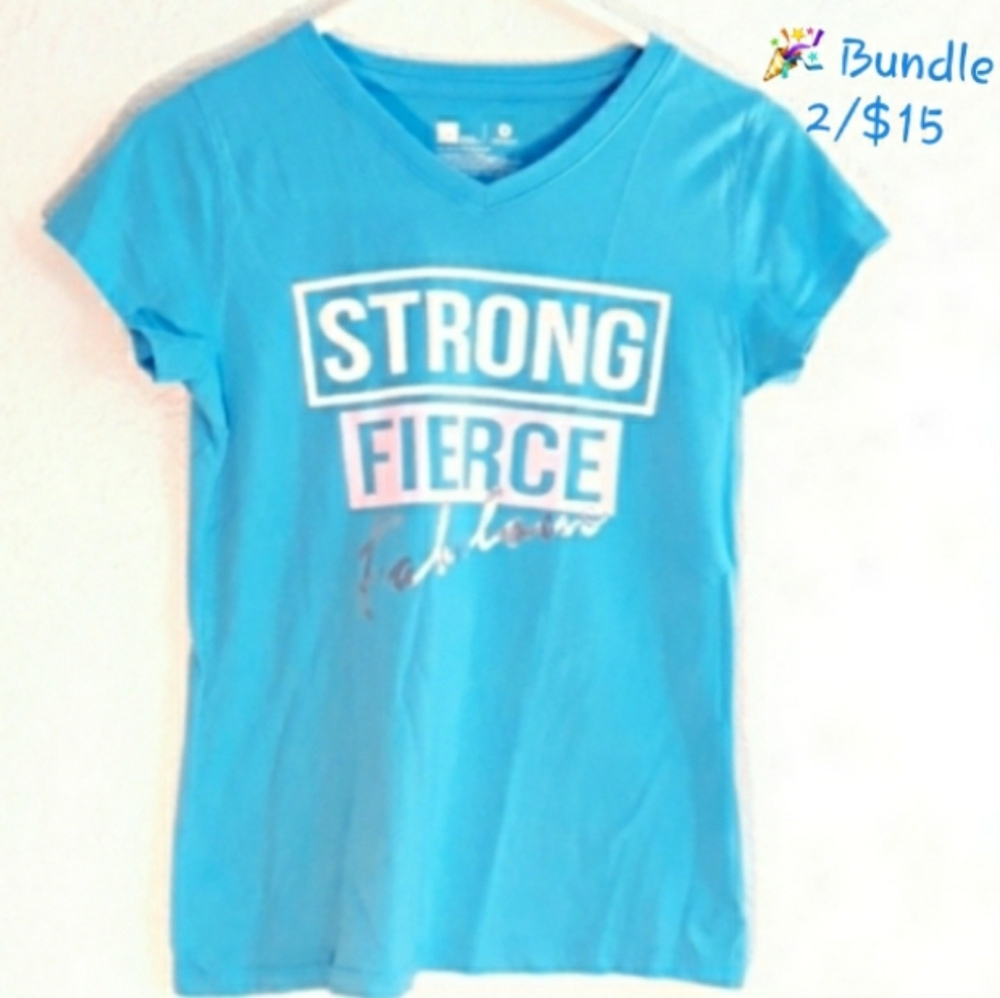 Strong Fierce Fabulous Short Sleeve Shirt / Xersion Girl's XL Blue Graphic Tee